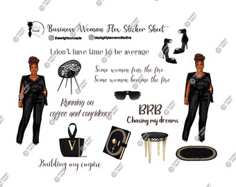 Business Woman Flex Sticker Sheet |BLACK| Twist Bun | Boss Stickers,Black Girl Planner Stickers, Fashion Girl Stickers, Planner Accessories,