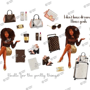 Luxury Drip Sticker Sheet (Afro), Girl Boss Stickers, Black Girl Planner Stickers, Fashion Girl Stickers, Planner Accessories,
