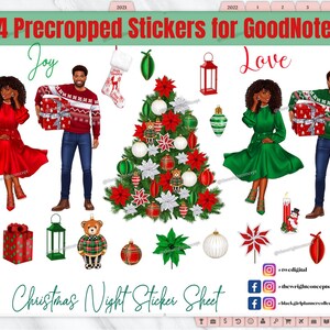 Holiday GoodNotes, Christmas GoodNotes, Black Girl Goodnotes Stickers | Christmas Night Sticker Set (Afro), Digital Planner Stickers Set,