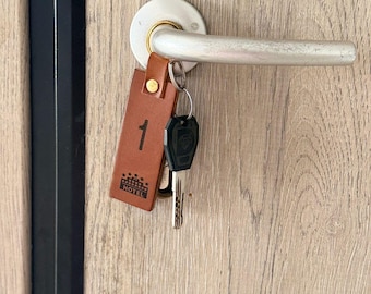 Hotel Airbnb door hangers room number leather key room hanger
