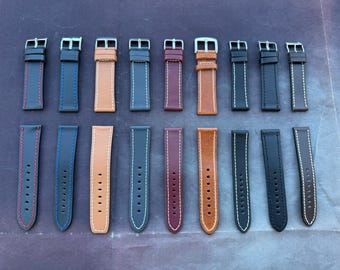 Handmade Genuine Leather Watch Strap Band with contrast stitching 20mm,22mm,24mm wristband