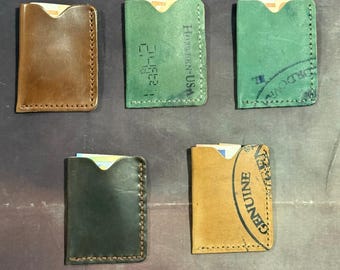 Genuine Horween Shell Cordovan card holder one slot card holder handmade card holder handsewn, Horween Cordovan Stamp handmade Minimalist