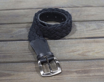 Handmade Black Crochet belt leather 105cm / 41.34in