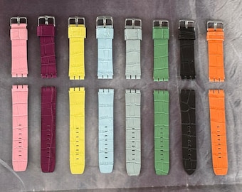 Handmade Genuine Leather Watch Strap Band , fits Swatch 19mm  .Handmade in Greece