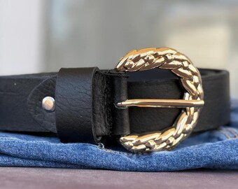 Womens handmade  full grain leather belt gold colour buckle , easy to fit vegetable tanned belt custom fit leather accessory