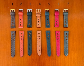 Genuine Calf Leather watch strap band 3 rallye holes Epsom leather available in earth colours in 16mm,18mm,20mm,22mm texture leather