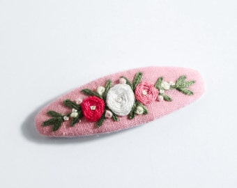 Floral Hand Embroidered Snap Hair Clips for Girls, Linen Embroidered Hair Clip Accessories, Barette Clip for kids, Gifts for girls