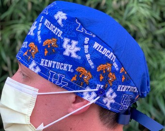 Kentucky Wildcats Scrub Cap with buttons. UK. University of Kentucky striped, polo