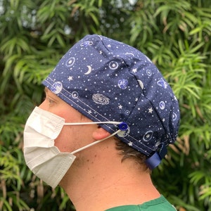 Galaxy outer space stars planets  Scrub Cap with buttons