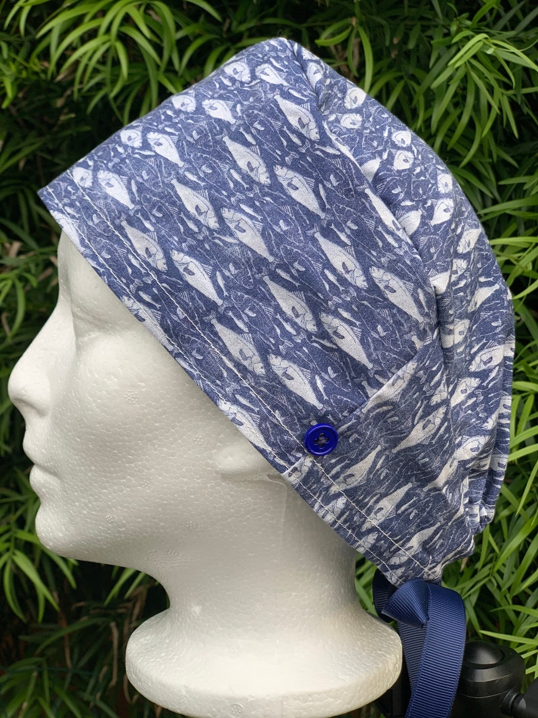 Fish Scrub Cap With Buttons Trout Salmon Fishing, Surgical Cover, OR