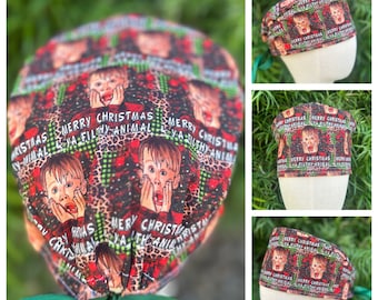 Home Alone Scrub Cap with buttons, RN. Nurse, doctor surgical hat, dentist, hygienist, RDA PPE. Christmas. Holiday