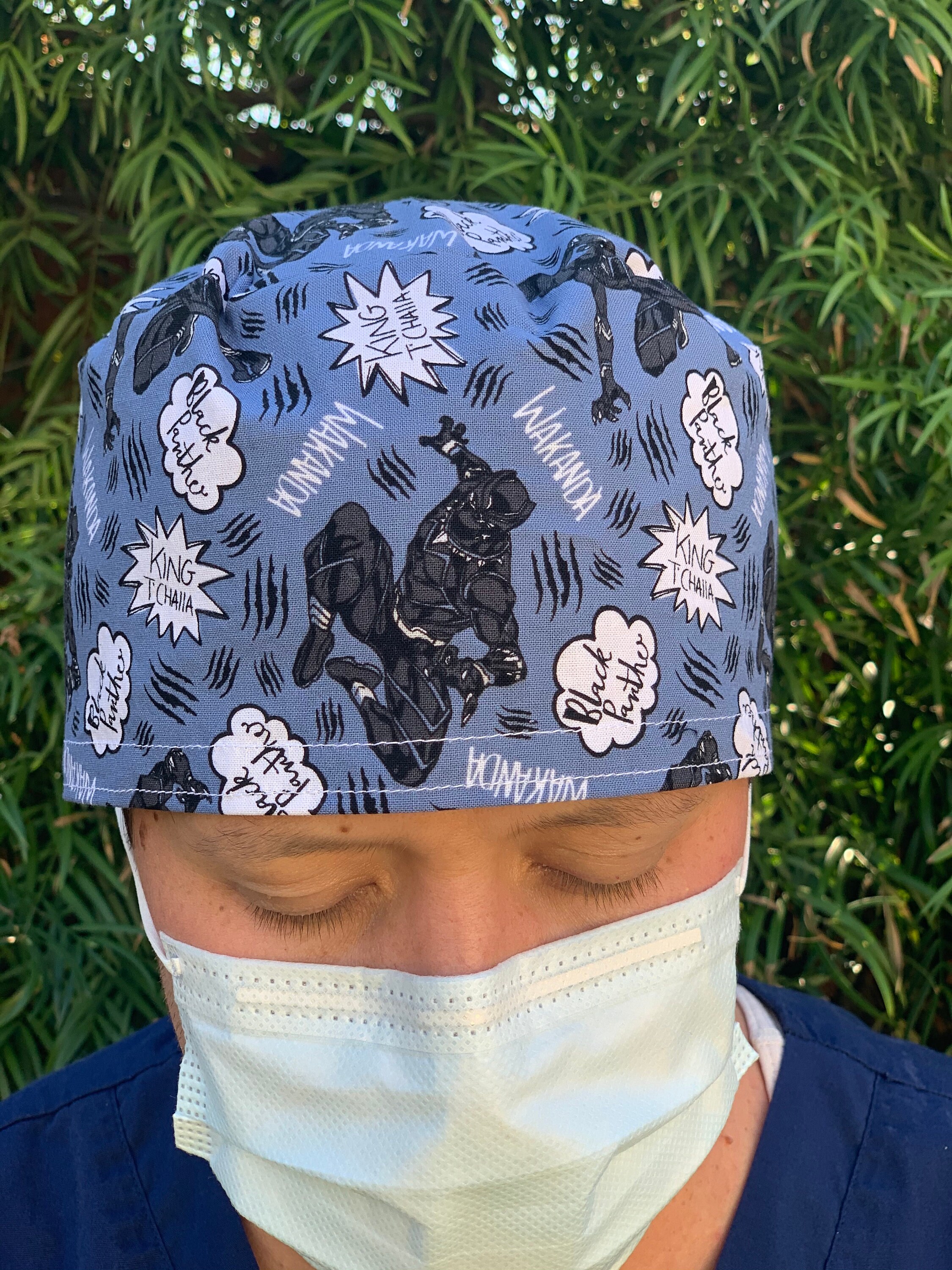Black Panther Scrub Cap with buttons. Etsy