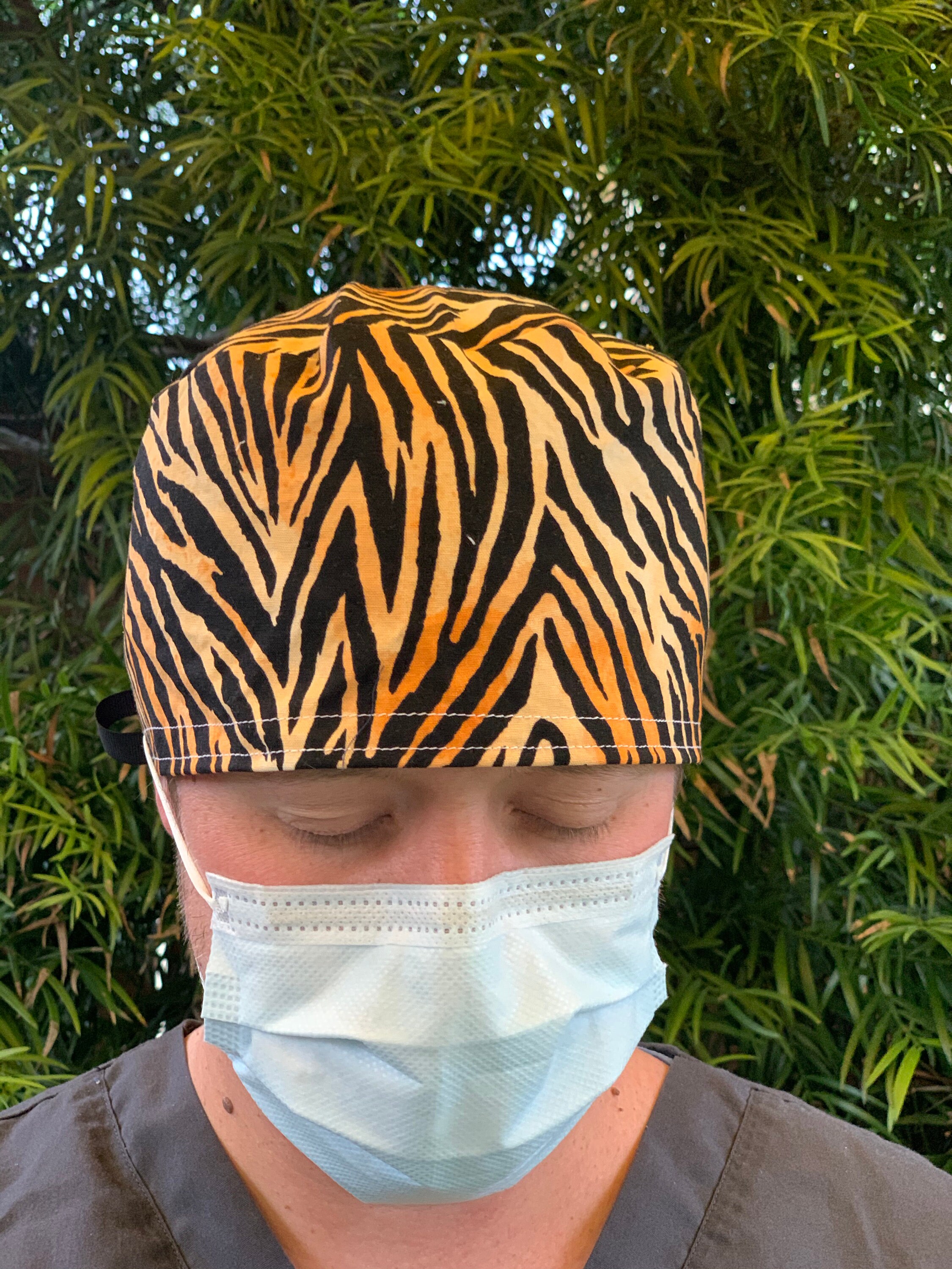 Tiger Stripes Scrub Cap With Buttons. RN Doctor Dentist Etsy