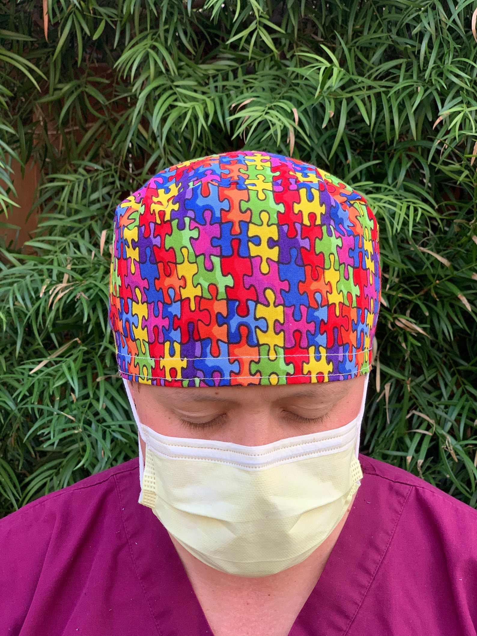 Autism Awareness Scrub Cap with buttons. Etsy