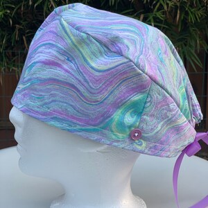 Purple & blue Scrub Cap with buttons. Surgical hat for nurses, RN, Doctor, Vet tech, Dentist, Hygienist, RDA, nursing assistant PPE