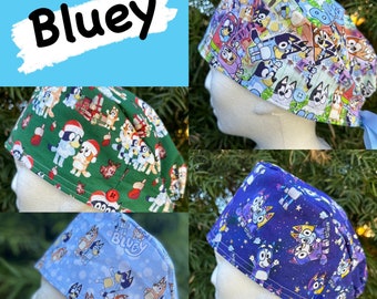 Blue Puppy Scrub Cap with Buttons.
