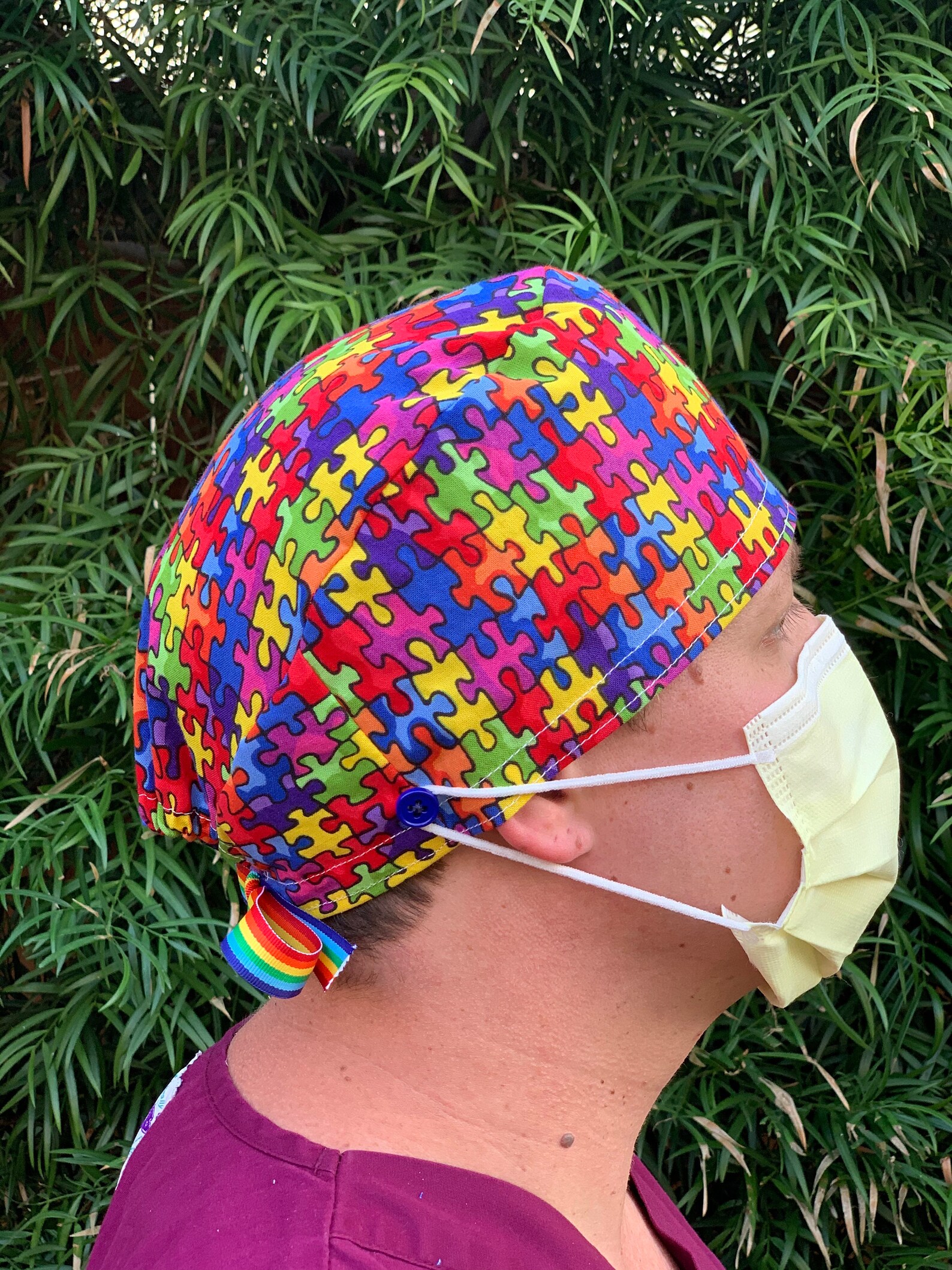 Autism Awareness Scrub Cap with buttons. Etsy