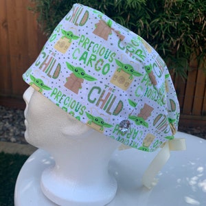 The Child precious cargo Green. Scrub cap with buttons PPE RN