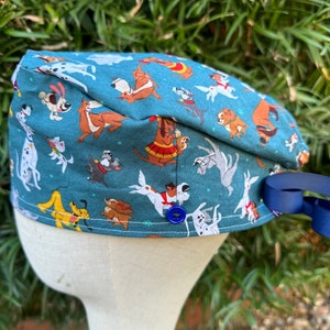 Disney Dogs pets Scrub Cap with buttons. Lady tramp, stitch, Pluto, 101 Dalmatians