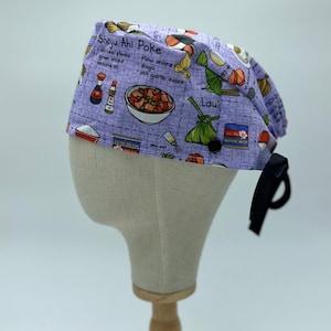 Local grinds Hawaiian favorites  plate lunch. poi Scrub Cap with buttons for RN, doctor, nurse, RDA, dentist, hygienist, PPE, surgical hat