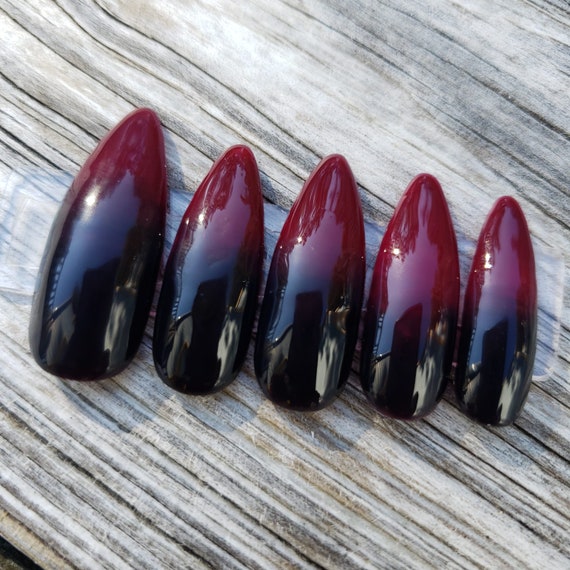 Press On Nails Halloween Nails Red Black Ombre Stiletto Gel Etsy