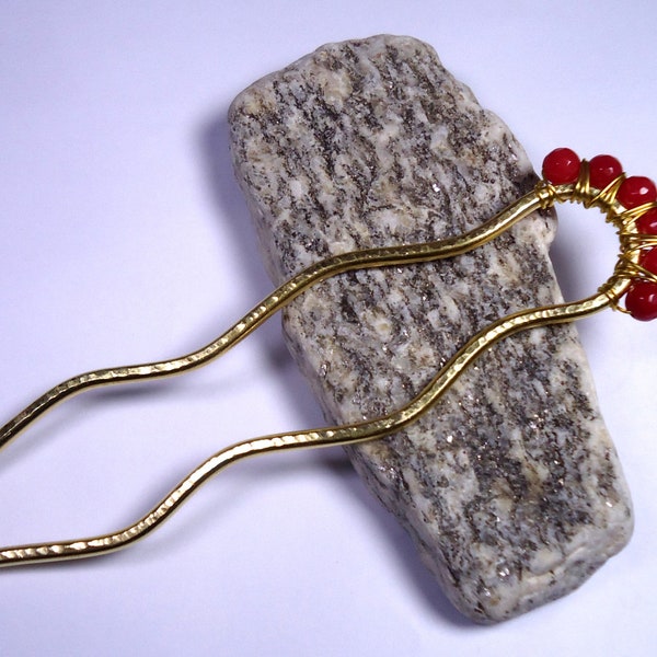 Wavy hair fork, made of brass with gemstones, agate stones, brass! Hairpin, handmade, hair accessories! Gift idea!!!