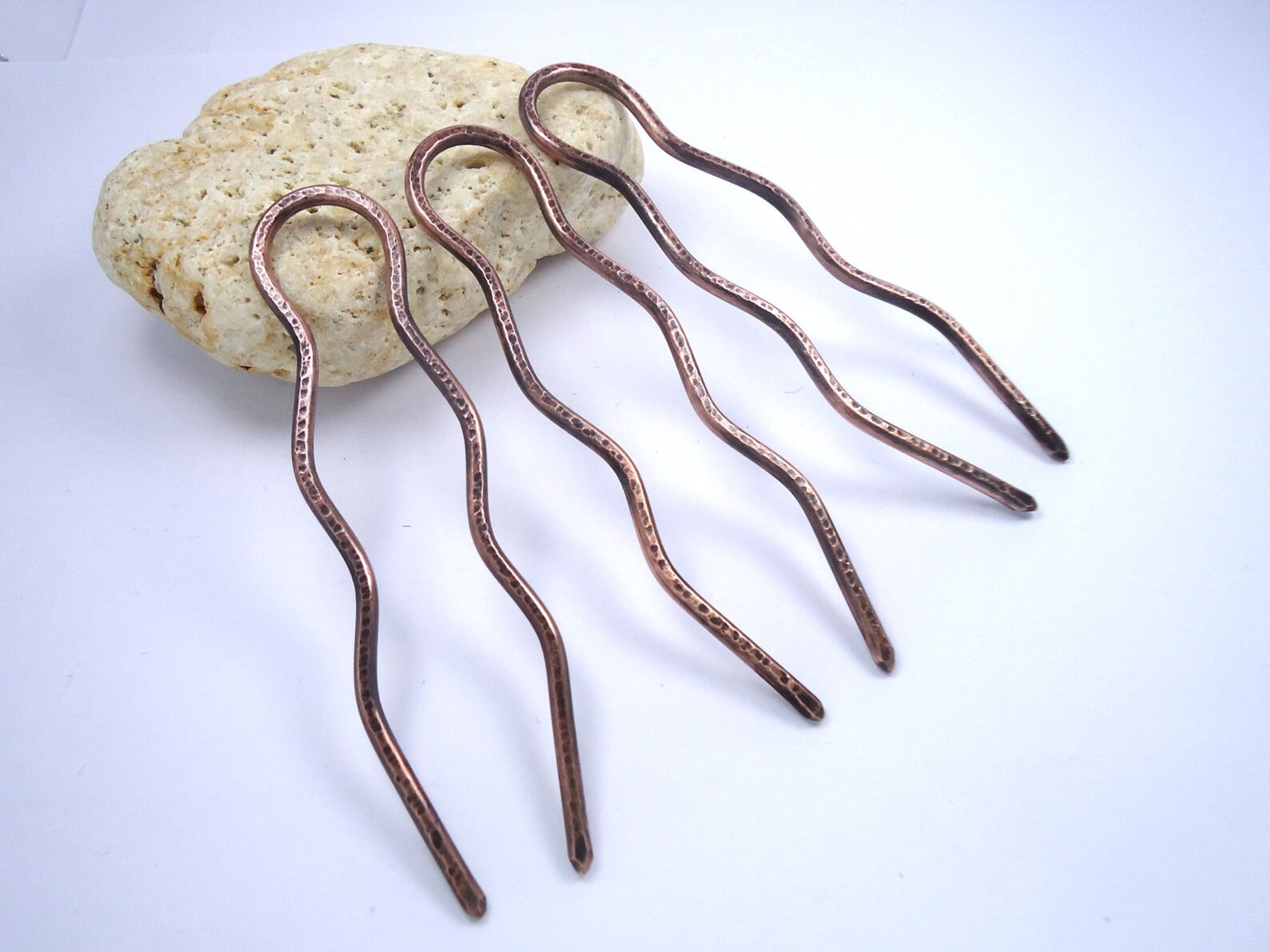 3 Hair Fork Minimal Hair Fork Made of Copper Metal Etsy