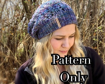 Light Bulky Plum Creek Beanie Pattern, Slouchy Knit Hat Pattern