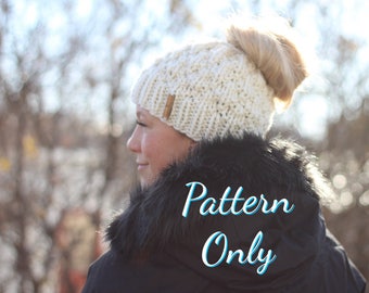 Messy Bun Beanie Pattern, Messy Bun Pattern, Knit Messy Bun Pattern, Easy Messy Bun Hat Pattern, Holey Hat Pattern, Messy Bun Beanie Pattern