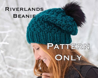 Slouchy Beanie Knitting Pattern, Super Bulky Knitting pattern,  Mommy and Me Pattern, Easy Knit Hat Pattern, Riverlands Slouchy Beanie