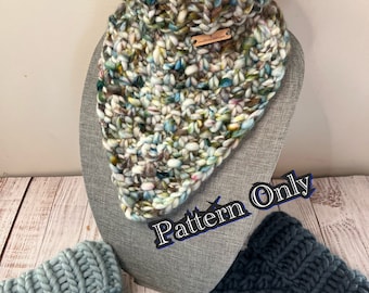 Knitting Pattern- Riverlands Bandana Cowl, super bulky yarn pattern, easy knitting pattern, Dickie, scarf, diy gift