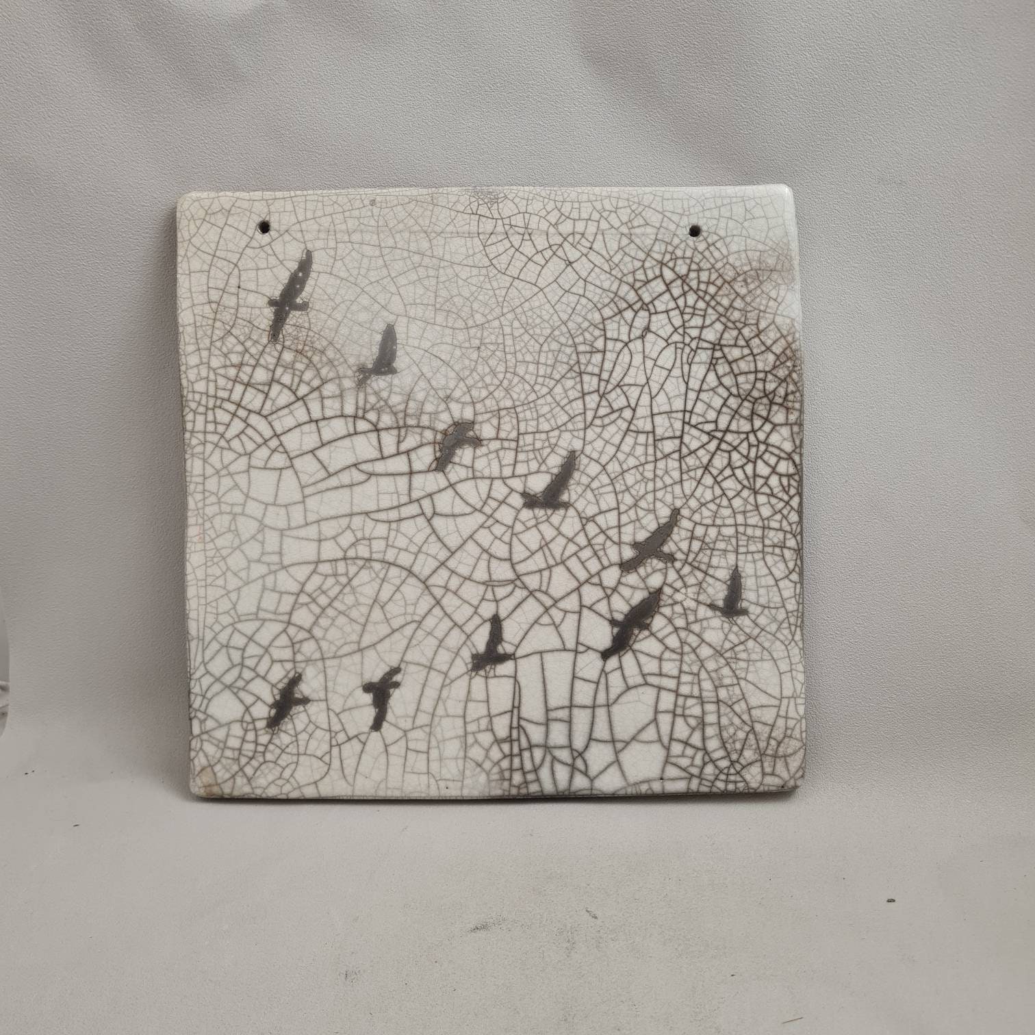 Tableau Céramique Raku Vol en V Oiseaux