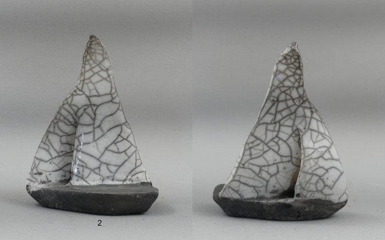 Raku ceramic sailboat boat