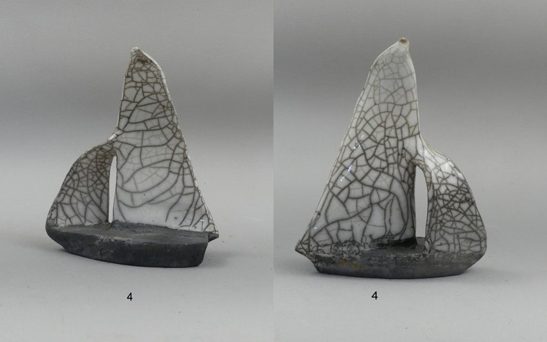 Raku ceramic sailboat boat