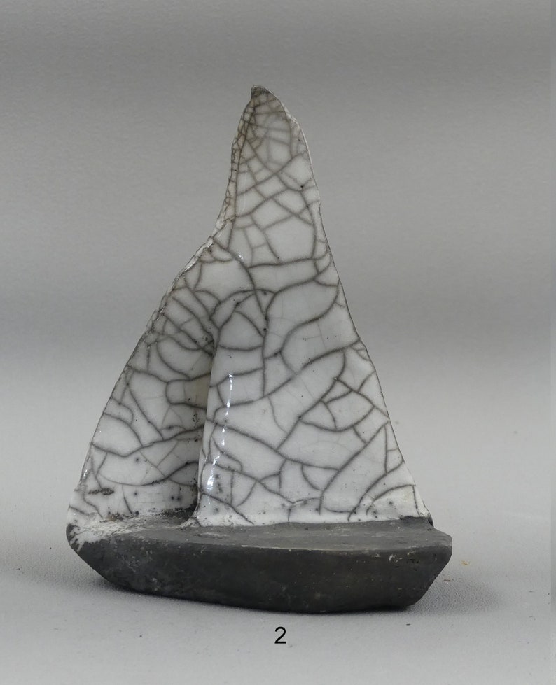Raku ceramic sailboat boat