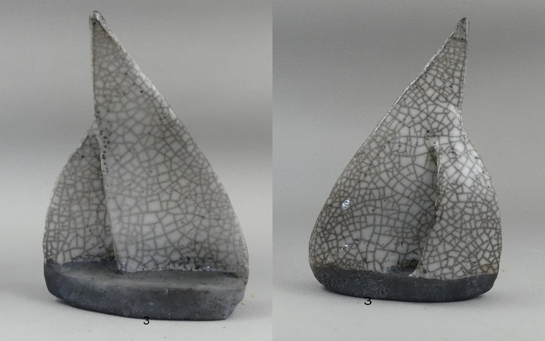 Raku ceramic sailboat boat