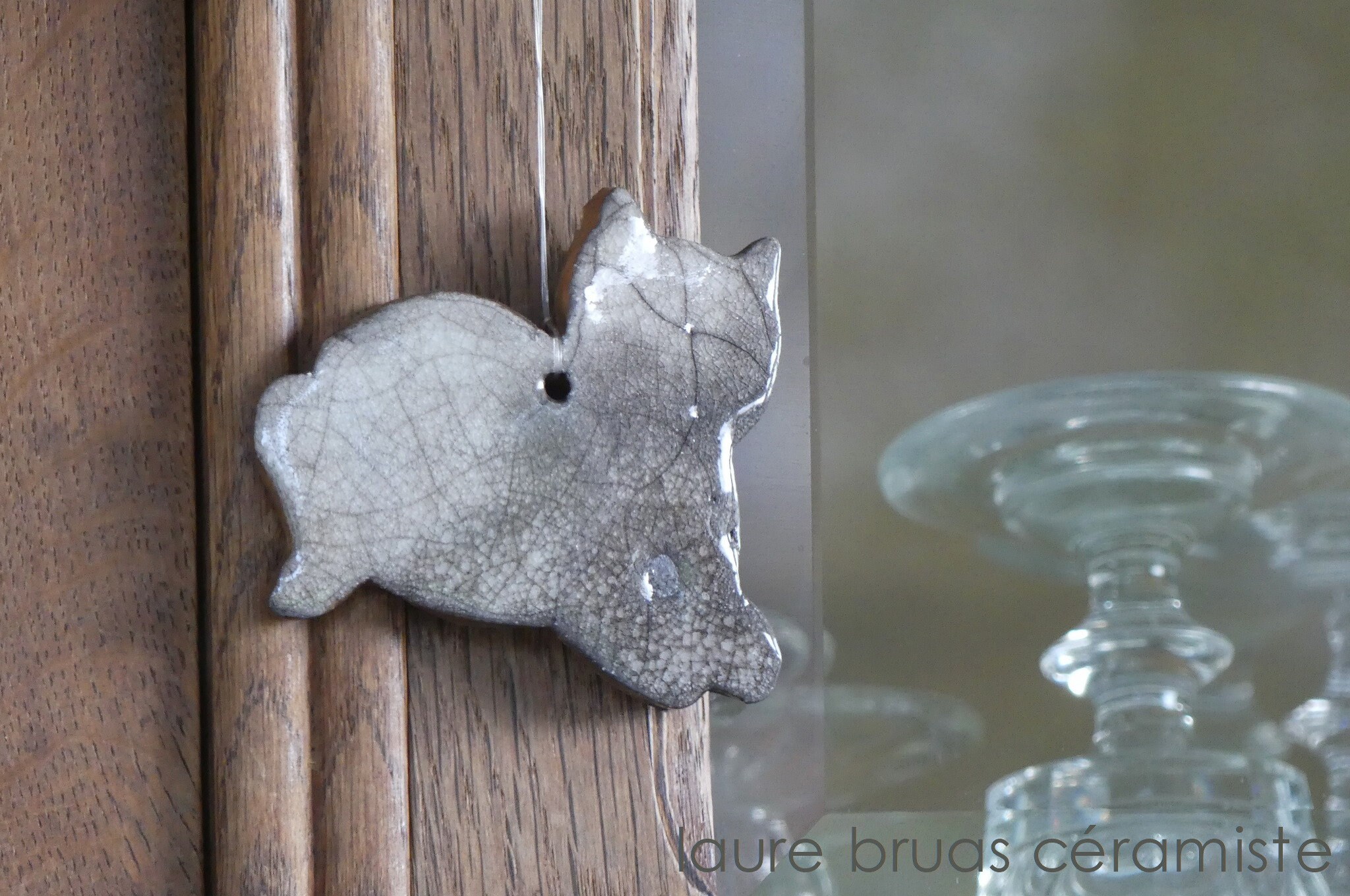 Chat à Suspendre Décoration de Noël en Céramique Raku