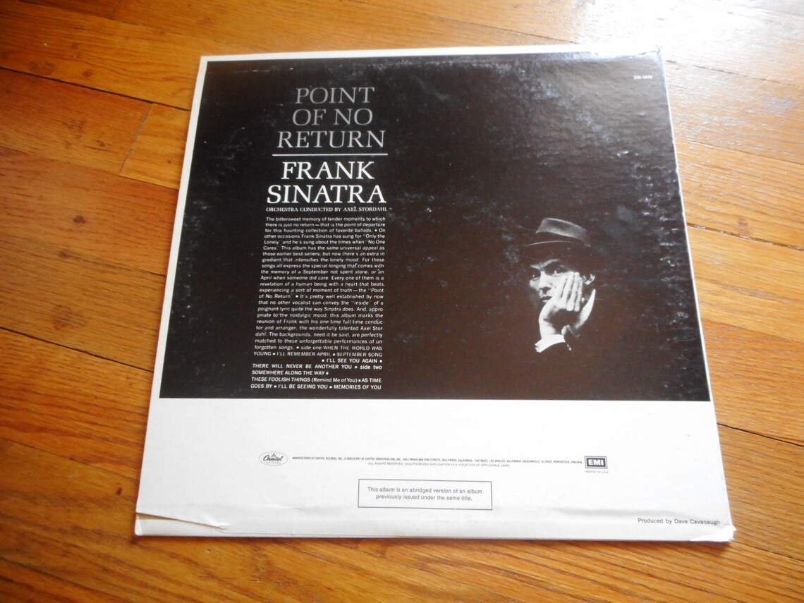 Frank Sinatra Point Of No Return 1962 Music Vinyl Album LP Etsy