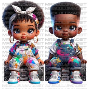 Clipart Instant Download/babyjongen/babymeisje/Afrikaanse Amerikaan | Geslacht onthullen | Graffiti thema/Verf thema/PNG/Twins
