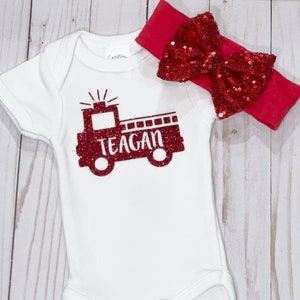 Daddy's girl little firefighter, personalized baby girl firetruck, glitter fire baby, baby shower gift, coming home outfit, baby firefighter