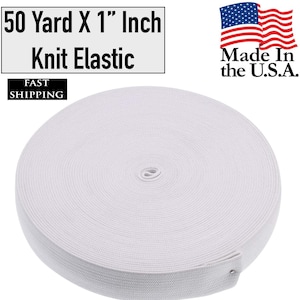50 Yard X 1&quot; Inch | Sewing Elastic | Elastic Band Spool | Knit Roll, Stretch, Craft Elastan for Facemask,headbands | Made in USA (White)