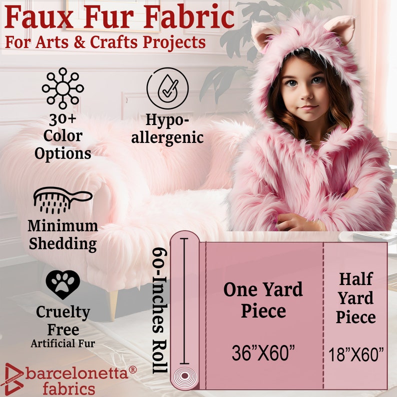 FAUX FUR Fabric Long Pile, Luxury 60 Wide Costume, Apparel, Decoration Cosplay, Sewing, Upholstery, Arts & Crafts, DIY, 1.5lbs/yard image 2