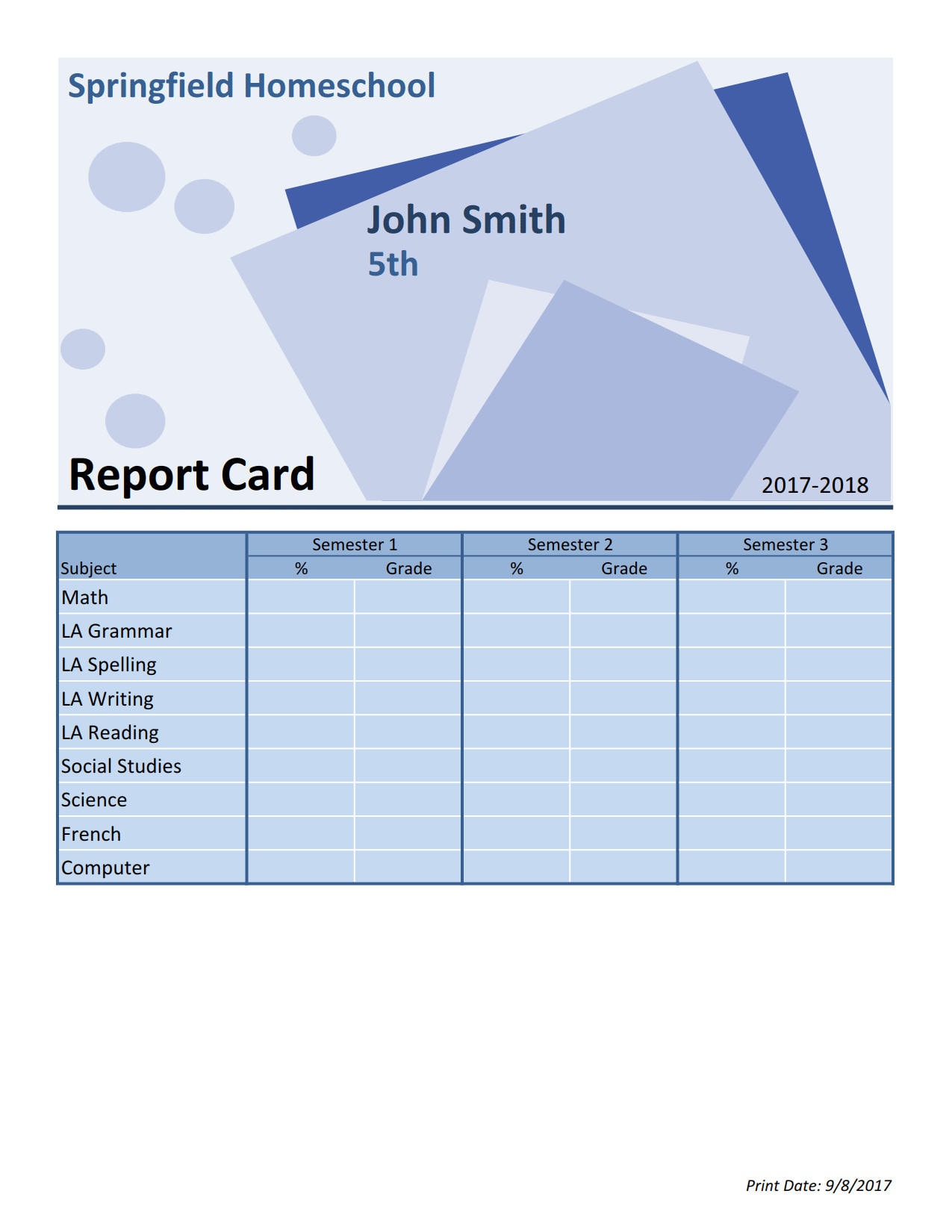 Homeschool Gradebook | Editable | Printable | MS Excel - Etsy