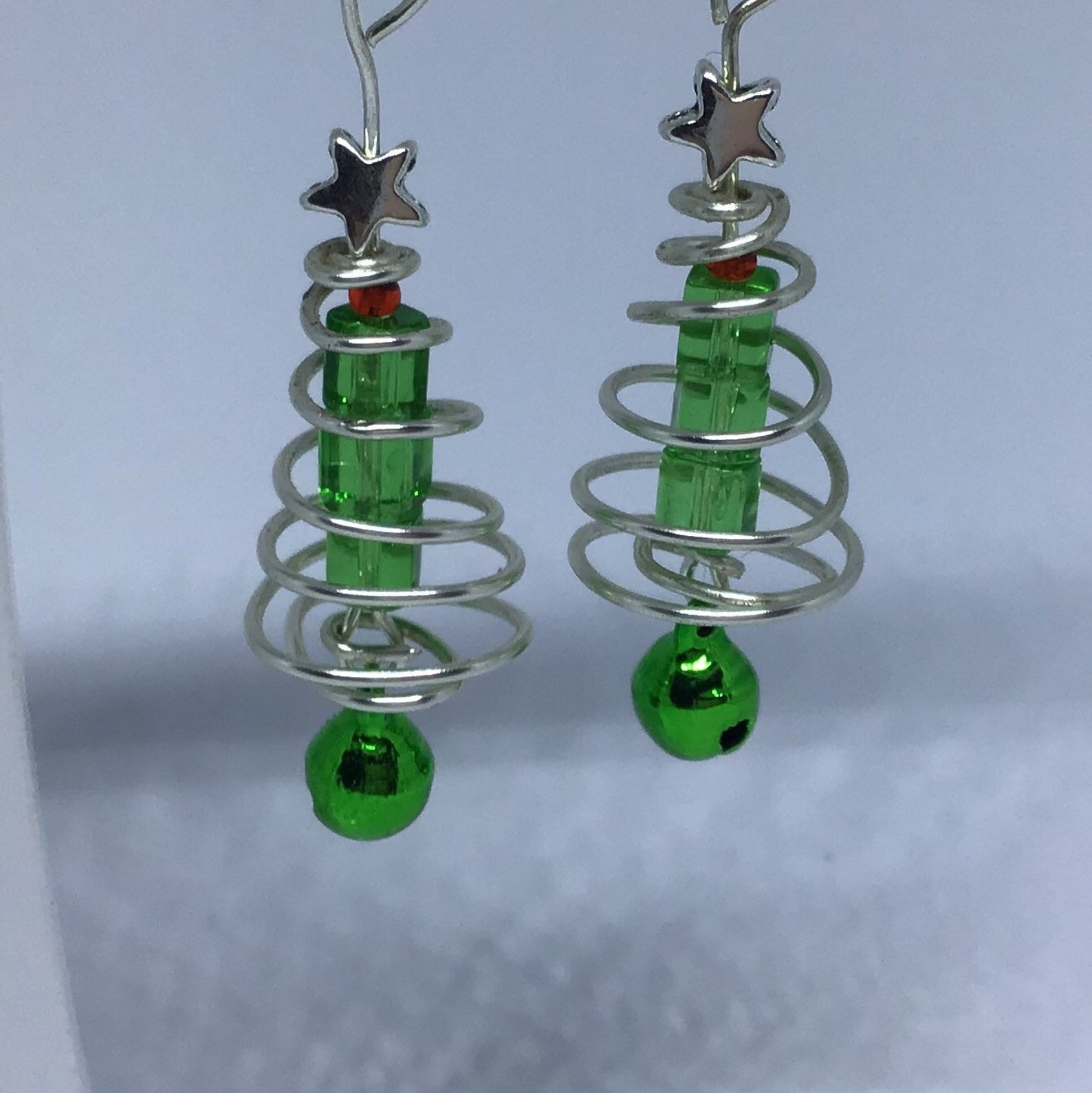 Christmas tree earrings 925 sterling silver wire work Etsy