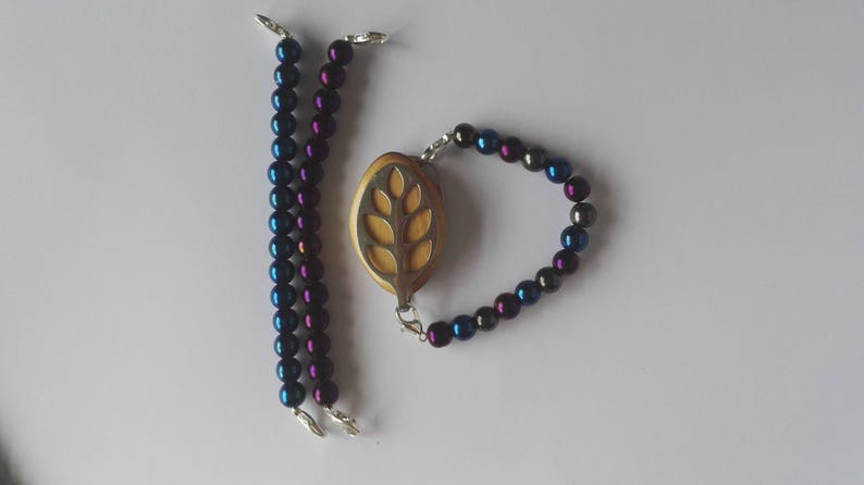 bracelet with tricolour electroplated beads to wear with Bellabeat Leaf elasticated or on a wire bellabeat anklet Bellabeat Bracelet