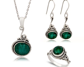 Green Ruby Jewellery Sets,Handmade Item, Giftfor Women, Dainty Jewellery, 925 Sterling Silver