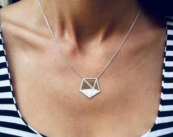 Geometric Hexagon Necklace, Sterling Silver, Handcraft Pendant, , Daily Necklace, Unique Gift