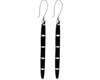 Sterling Silver with Onyx Stone Dangle Earrings