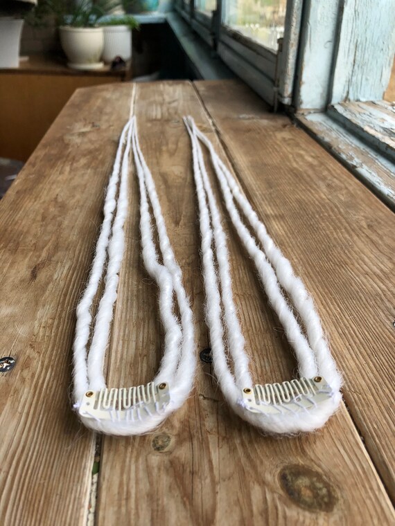 White Hair Extension On Clips Dreads White Synthetic Hair Clip Etsy