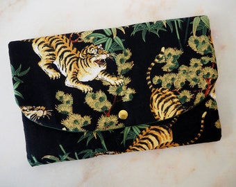 Quilted pouch in Japanese fabric with tiger patterns